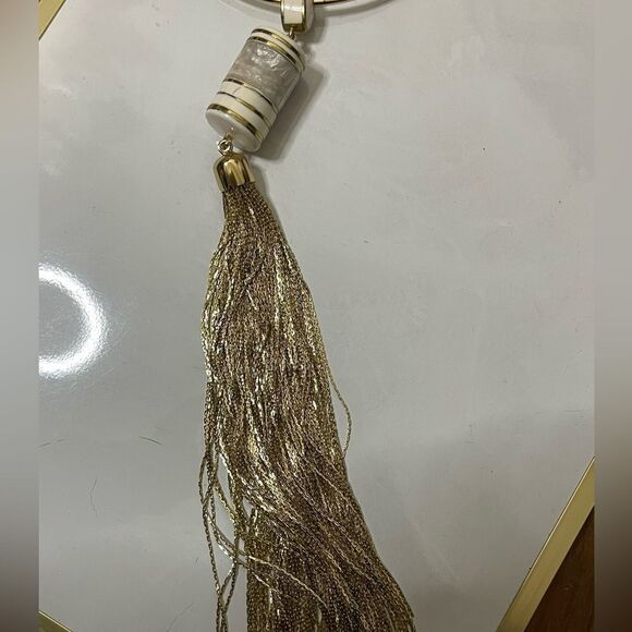 Chicos Long Tassel Necklace Gold Ceramic Adjustable - Picture 5 of 6